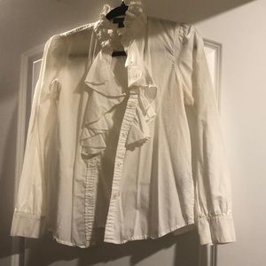 Ralph Lauren classic white button down with ruffles and elevated shoulders